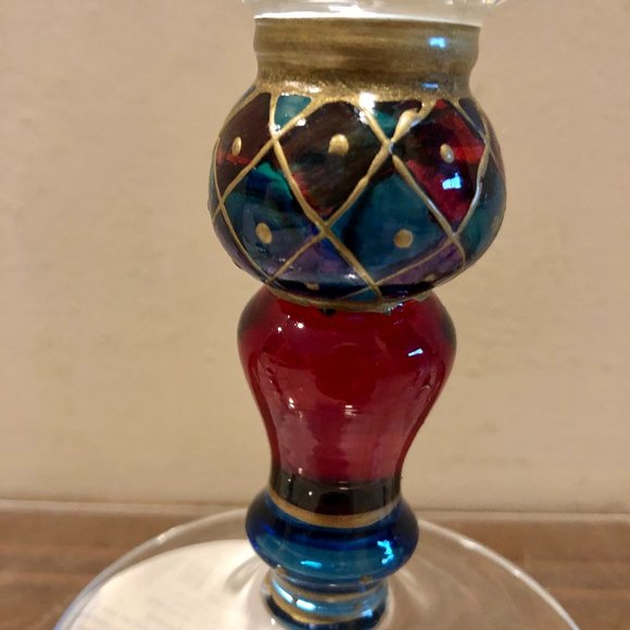 Pier 1 Imports Set 4 Hand Painted Wine Glasses Festive Colorful Vintage NWT New